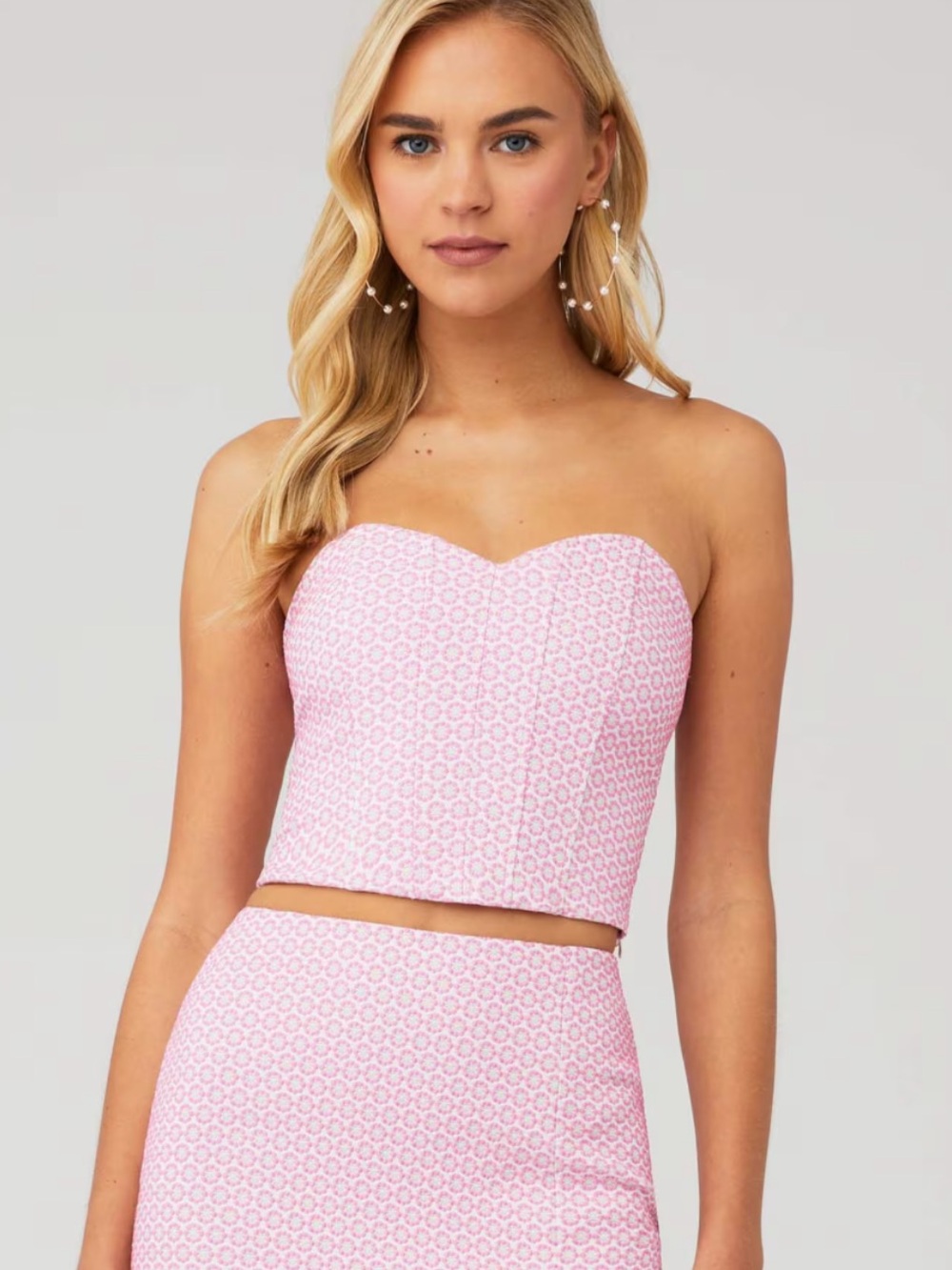 Show Me Your Mumu Chuck Pink Daisy Jacquard Strapless Bustier Corset Top, XS